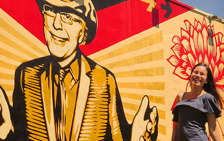 Taking a photo on Shepard Fairey's Wall